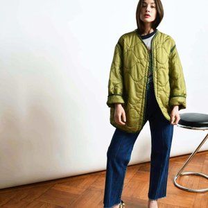 Army Green Liner Jacket Vintage Quilted Nylon Jacket Sportswear Normcore